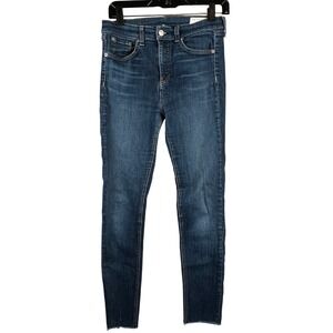 Rag & Bone Womens 28 Skinny Jeans Mid Rise Stretch Blue Raw Hem Casual Chic